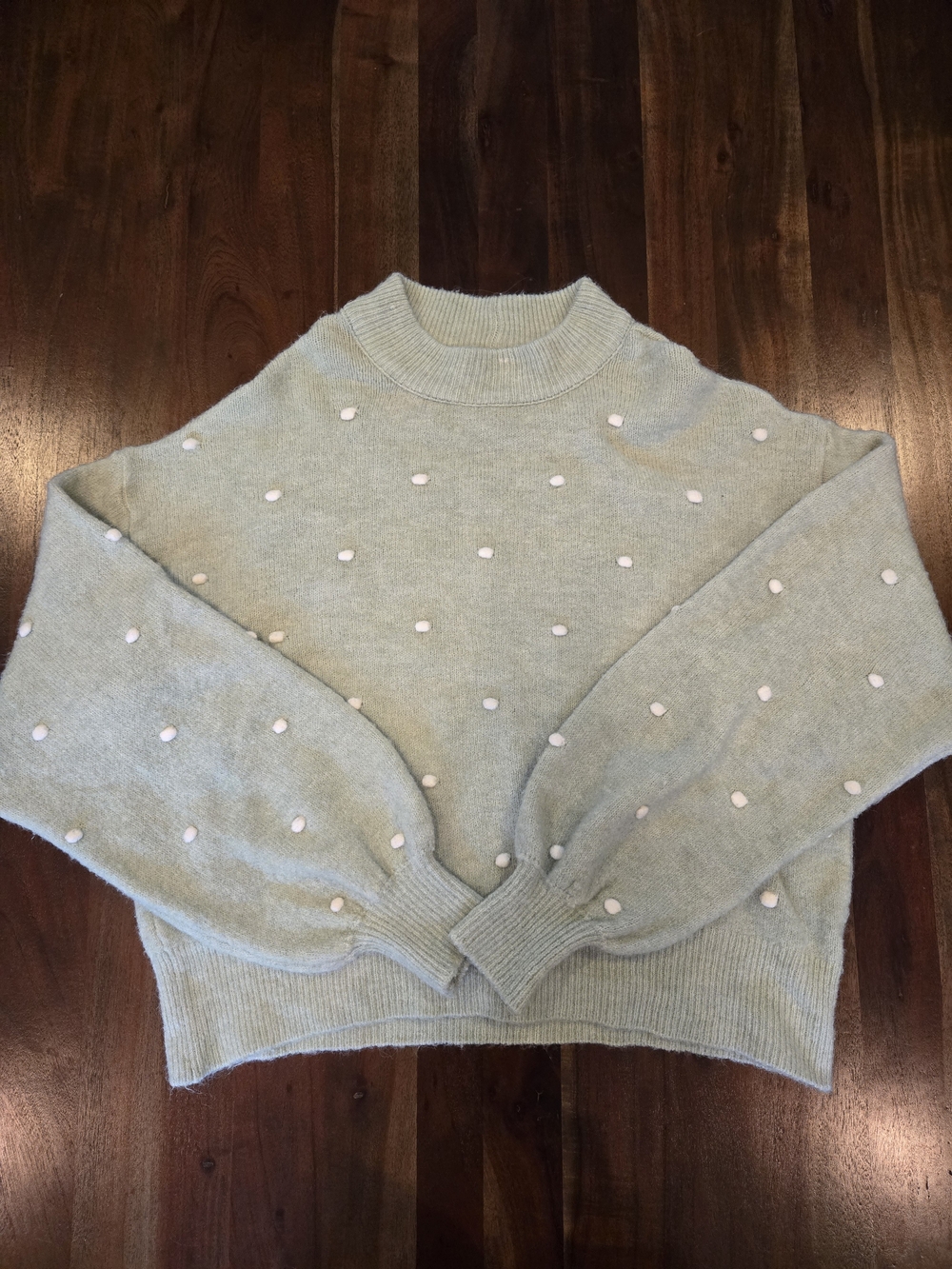 ASOS Mint Green Pom-Pom Turtleneck Sweater Wool Blend US 8 Tall